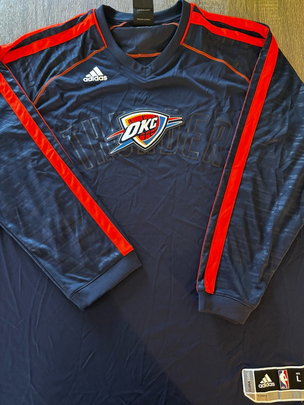 adidas Navy and Red OKC Thunder Long Sleeve Warm-Up Top